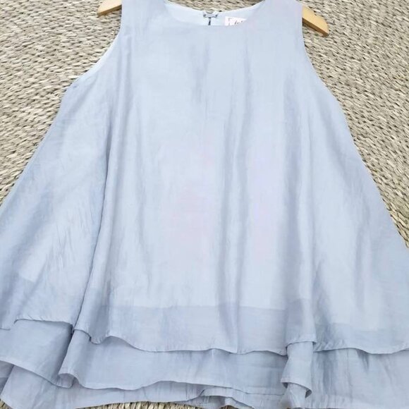 Tops - Light Blue Sleeveless Layered Chiffon Tank Top